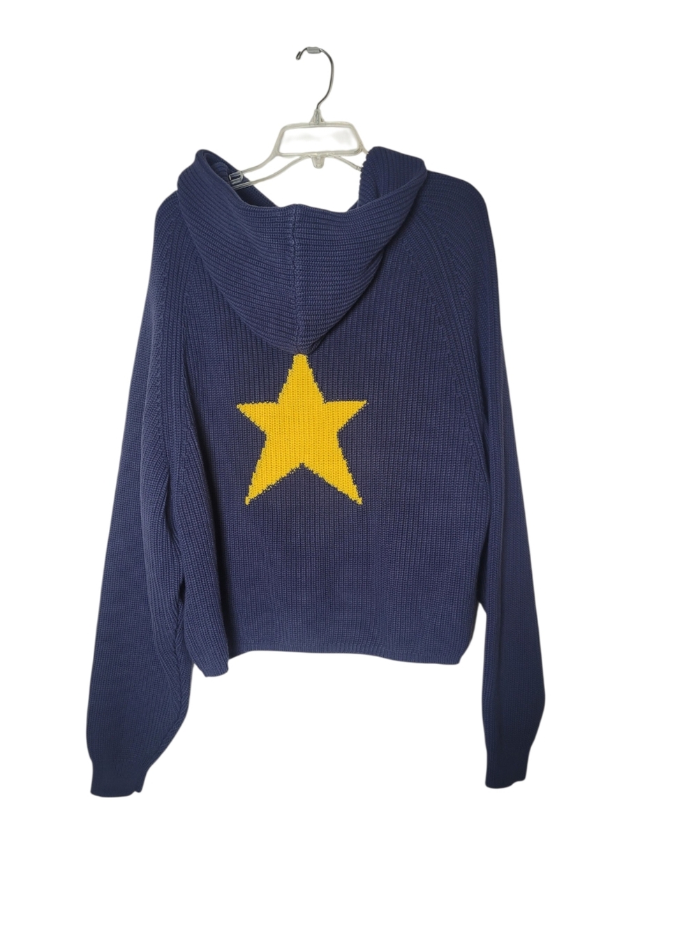 Vwoollo Star Knit Hoodie Viral Navy‎ Chunky Sweater‎ Oversized Size M New